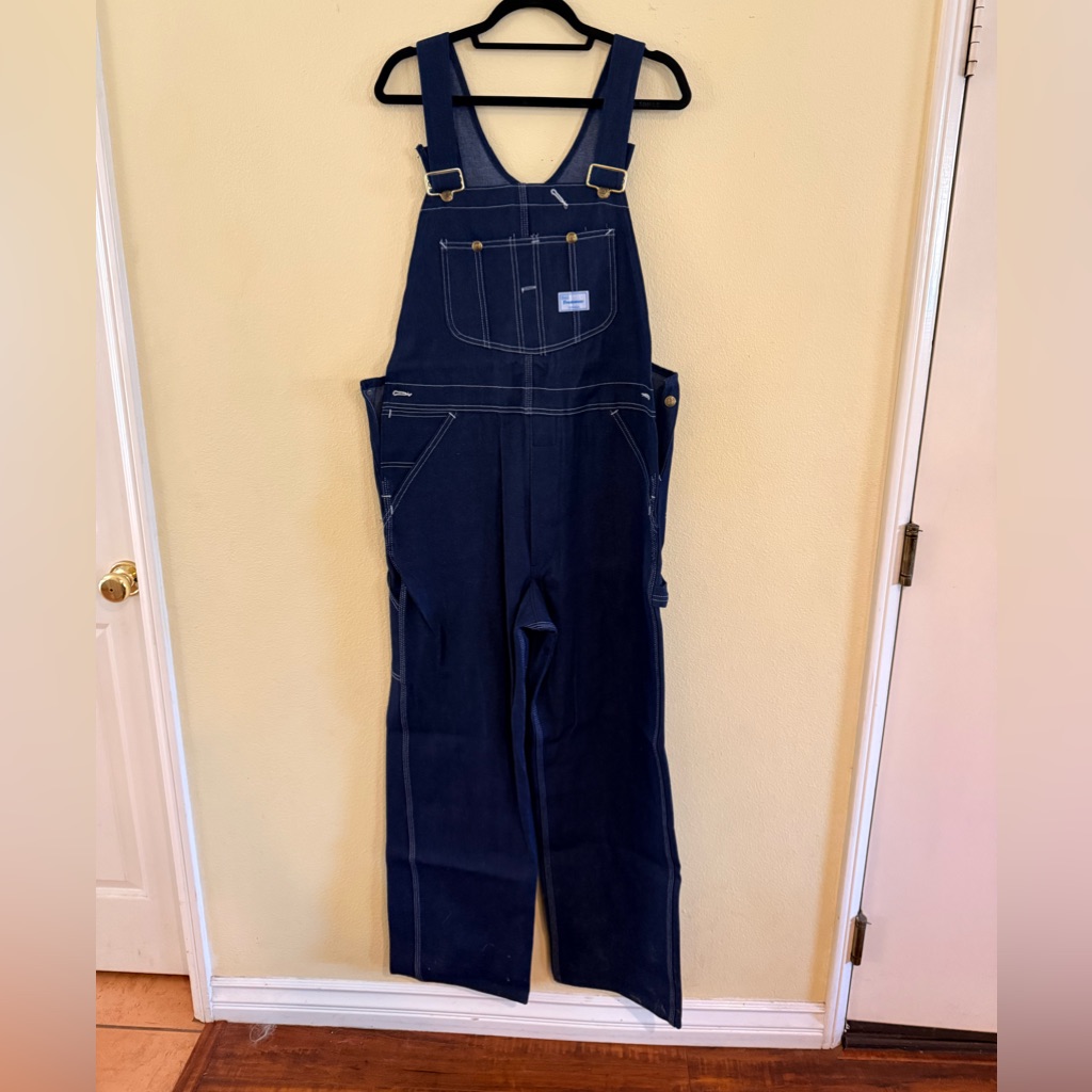 Sears Vintage Deadstock Dark Blue Denim Overalls Size 36x32 Bibs Overalls